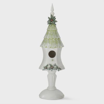 15.75&quot; White &amp; Green Xmas Birdhouse