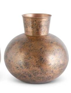 12&quot; Copper Distressed Metal Fluted Neck Vase