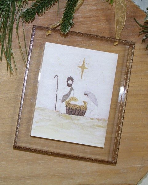 Acrylic Ornament w/ Glitter Frame, Holy Family