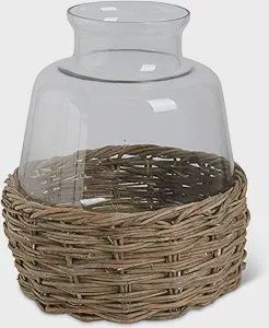 Glass vase in basket Large