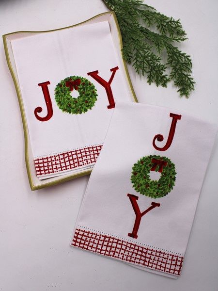 Hand Painted Assorted Joy Wreath Tea Towel