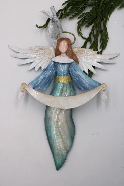 8.5&quot; Metal Blue Angel Ornament