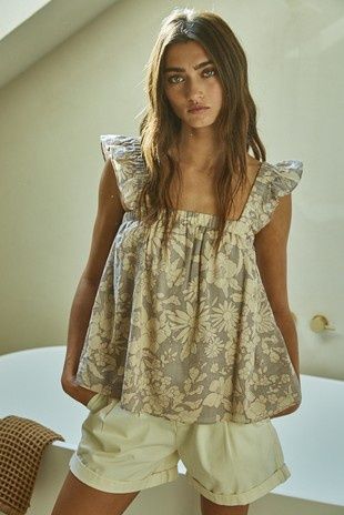 Floral Ruffle Sleeve Top