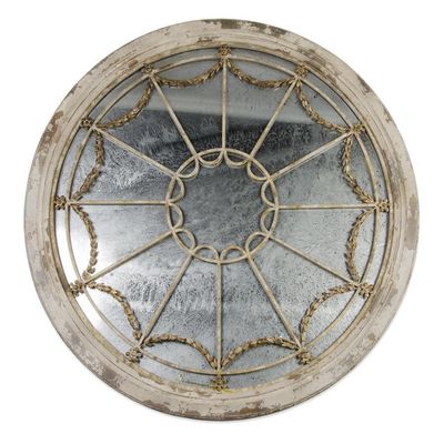 Vintage Round Wood Framed Wall Mirror