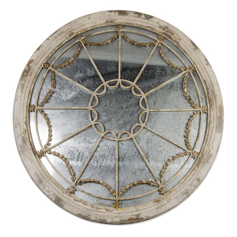 Vintage Round Wood Framed Wall Mirror
