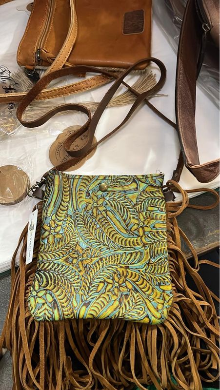 American Darling Imprinted Leather w. Fringe Crossbody Bag