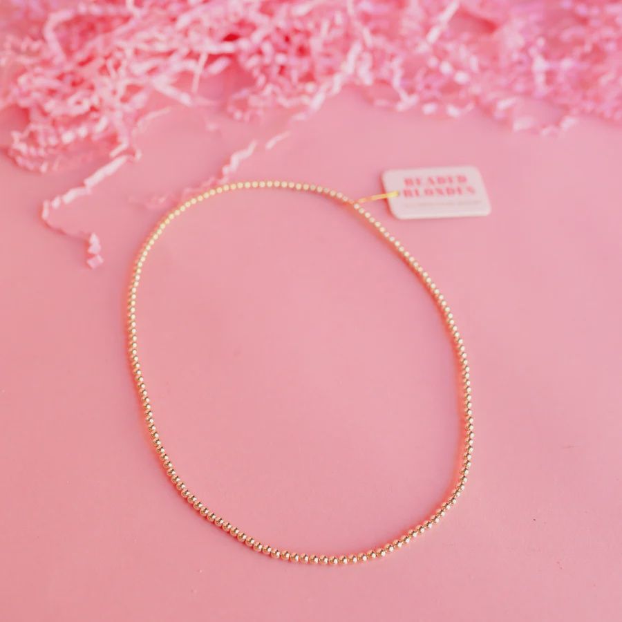 3mm Gold Beaded Necklace 14&quot;