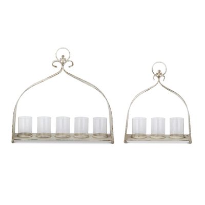 Weathered White &amp; Gold Hurricane Candleholders