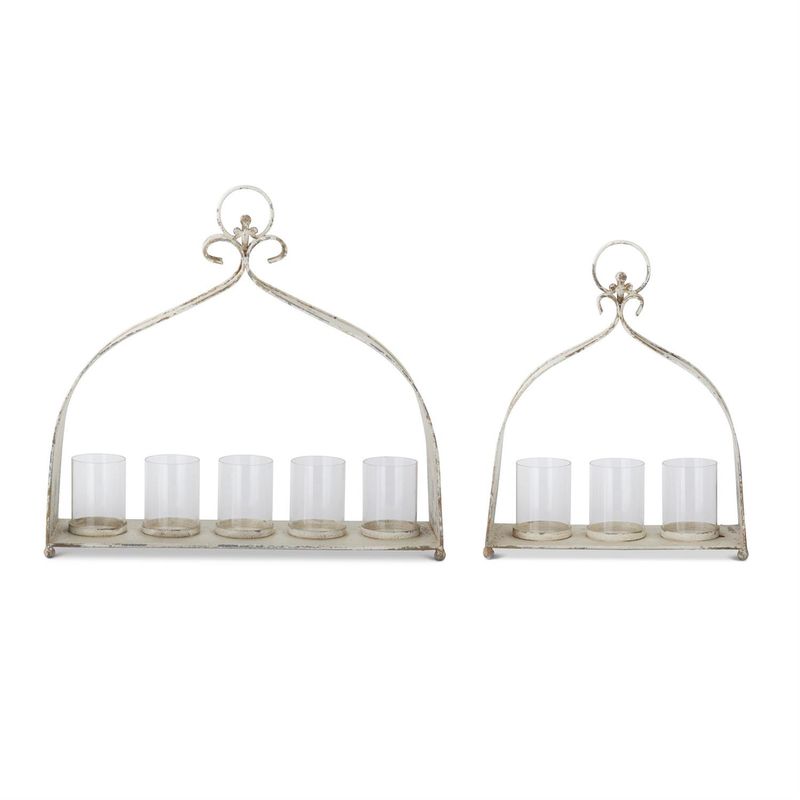Weathered White &amp; Gold Hurricane Candleholders