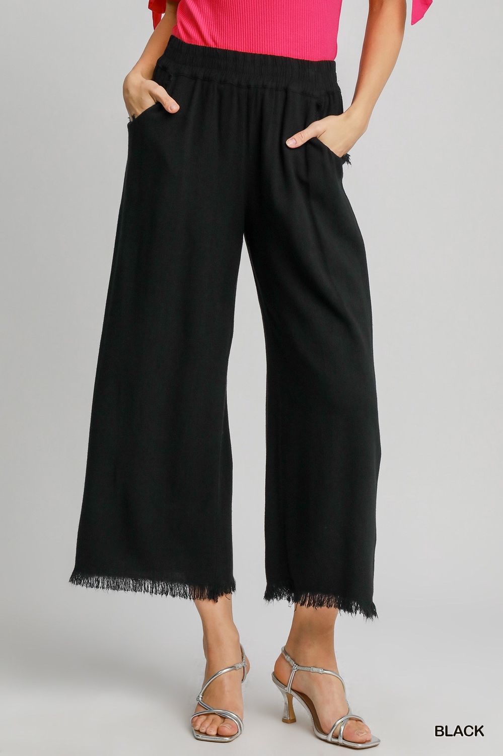 Wide Legged Pants w/ Fringe Bottom, Colour: Black Small