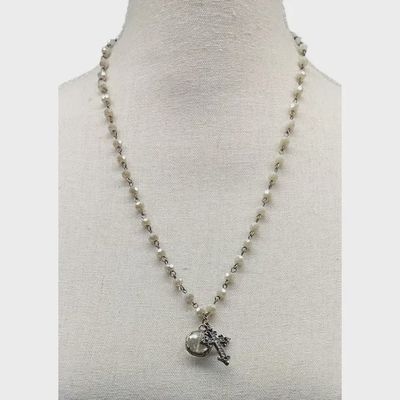 Round Crystal and Cross Necklace