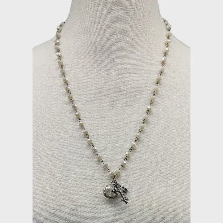 Round Crystal and Cross Necklace
