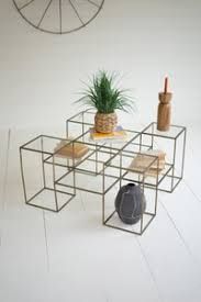 Glass/Antique Cube Accent Table
