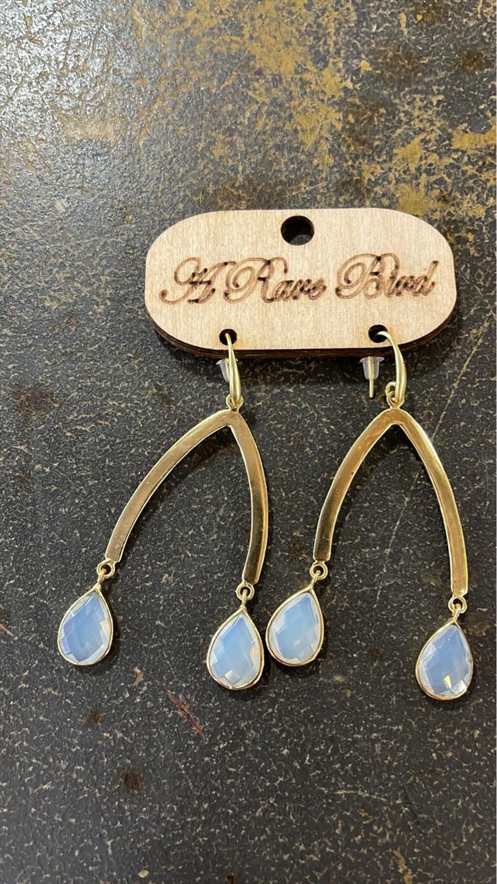 Gold Wishbone w. Dangle Crystal Earrings