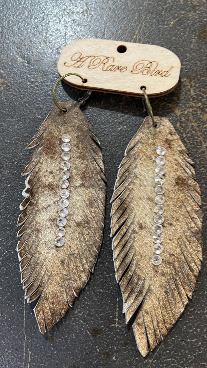 Brown Leather Feather Earring