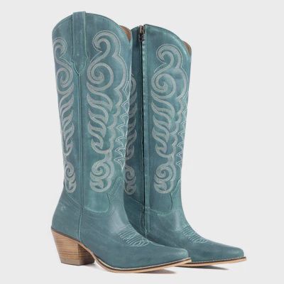 Nalejandra Leather Boots in Deep Turquoise