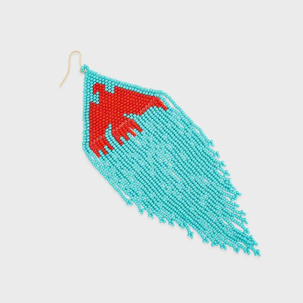 Red Thunderbird Soar Aqua Beaded Earrings