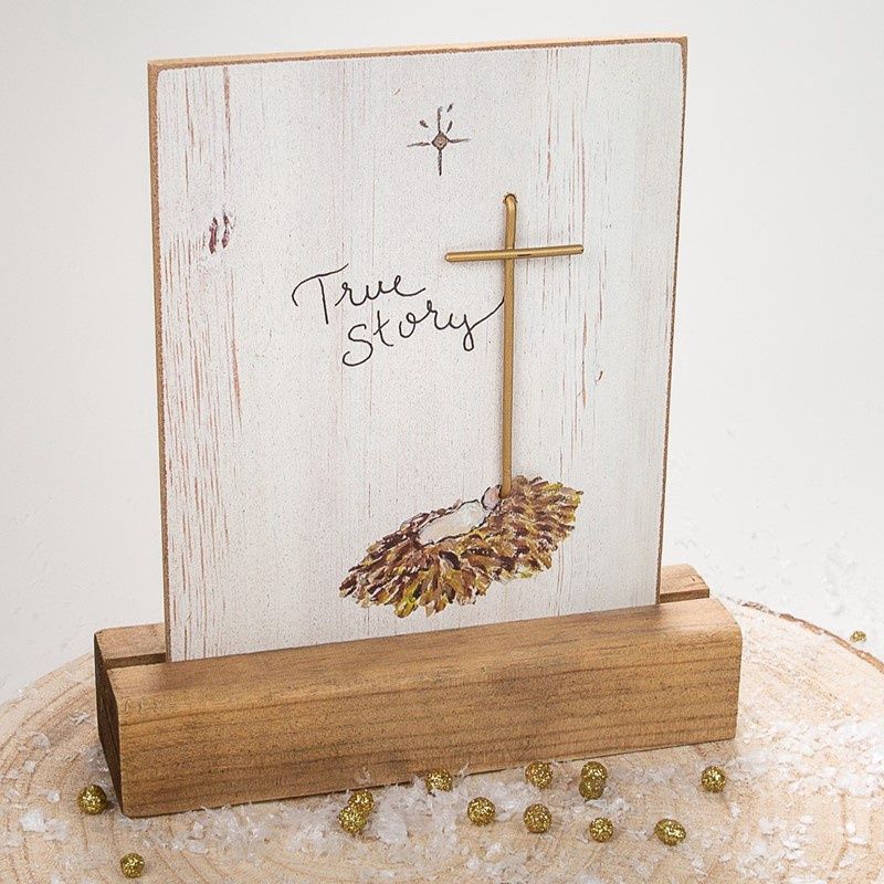 6&quot; True Story Baby Jesus Manger Cross Plaque