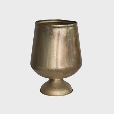 Round Metal Footed Antique Brass Finish Planter Small