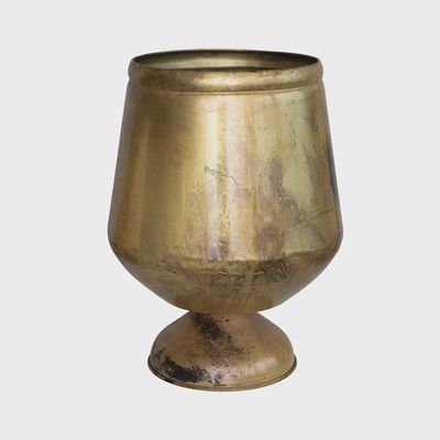 Round Metal Footed Antique Brass Finish Planter