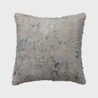 Square Cotton Velvet Printed Pillow with Design &amp; Fringe