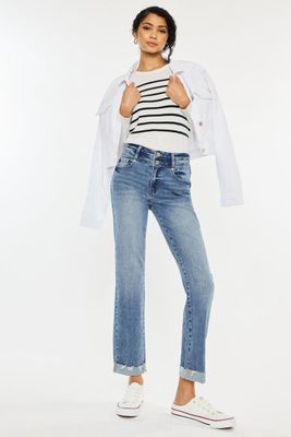 High Rise Slim Straight Jeans-Medium Wash