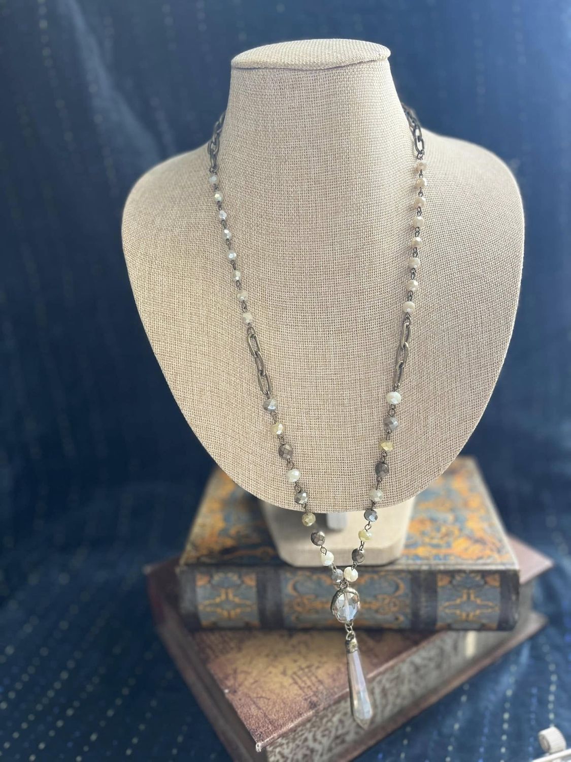 Crystal Double Pendant Long Necklace
