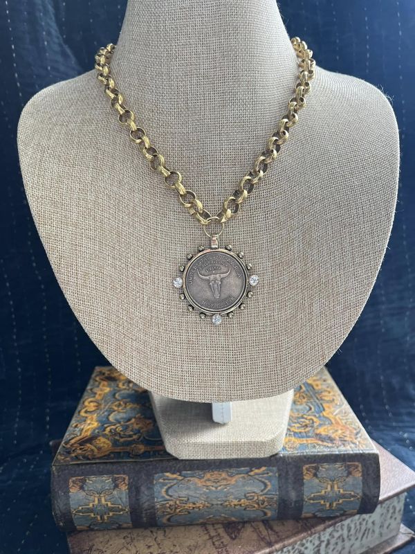 Longhorn Coin Links Chain Necklace