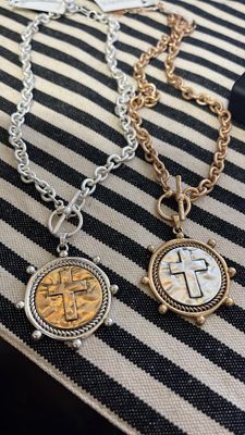 Creed Chain Toggle Cross Coin Necklace with Pegs Isla Roy