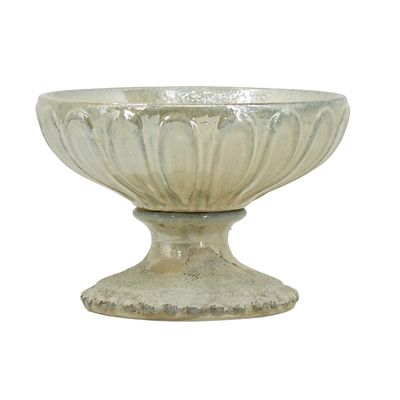 Gray Ceramic Pedestal Bowl w. Glaze Finish