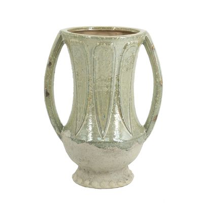 Beige Ceramic Vase w. Handles and Glaze Finish