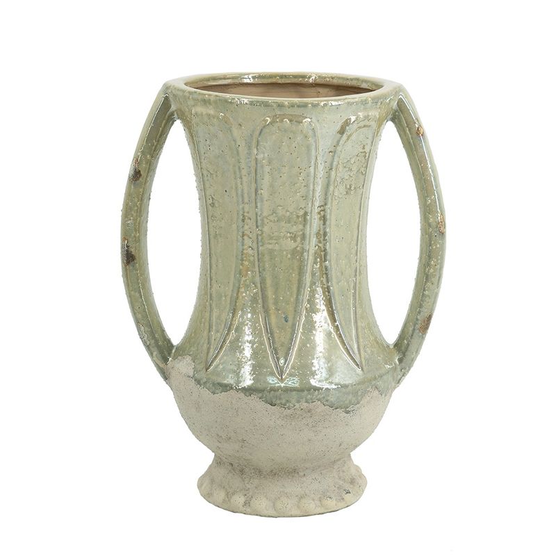 Beige Ceramic Vase w. Handles and Glaze Finish