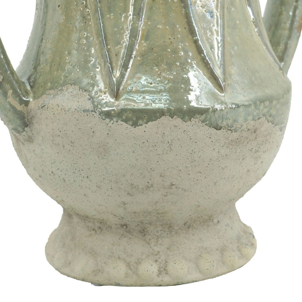 Beige Ceramic Vase w. Handles and Glaze Finish