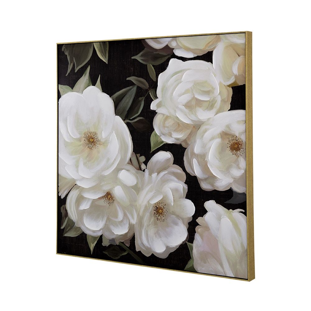 White and Black Framed Gardenias Hand-Painted Wall Art