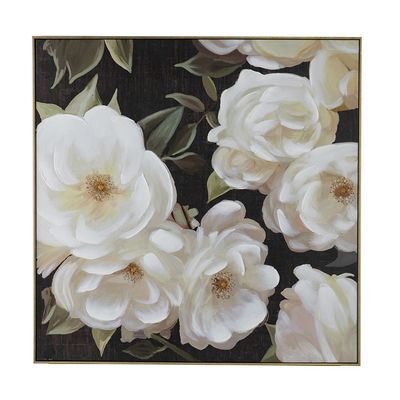 White and Black Framed Gardenias Hand-Painted Wall Art