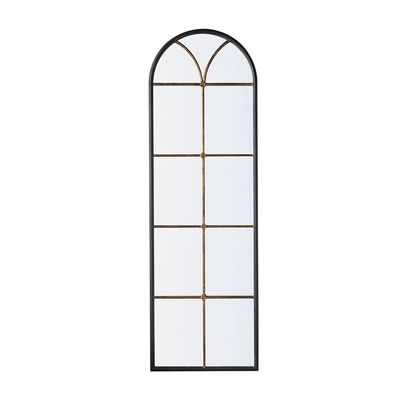 23.5 x 74.5&quot; Arched Floor Mirror with Black and Gold Windowpane Design
