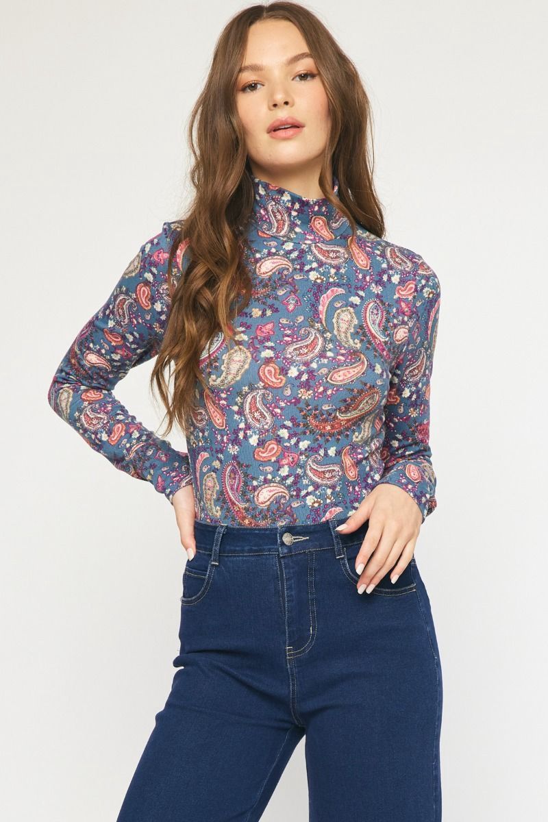 Paisley Mock Neck Body Suit