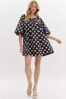 Polka Dot Bubble Sleeve Babydoll Dress
