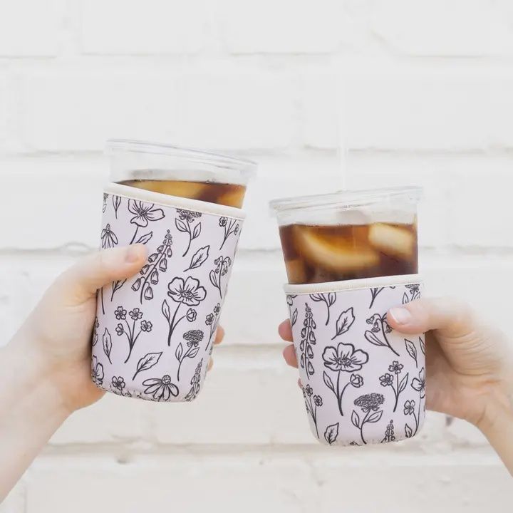 Black &amp; White Floral Drink Sleeve Large