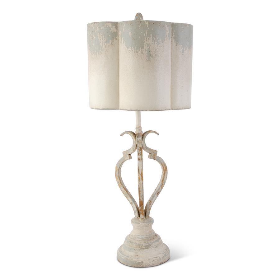 32.5 Inch Cream &amp; Gray Distressed Lamp w/Metal Shade