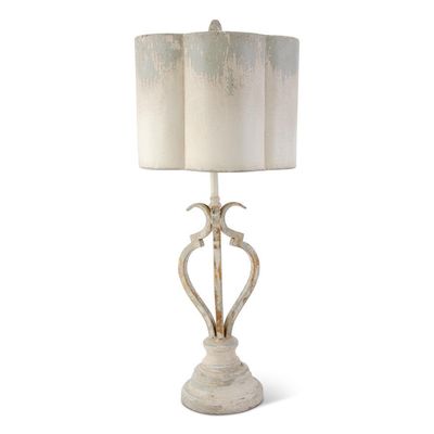 32.5 Inch Cream &amp; Gray Distressed Lamp w/Metal Shade