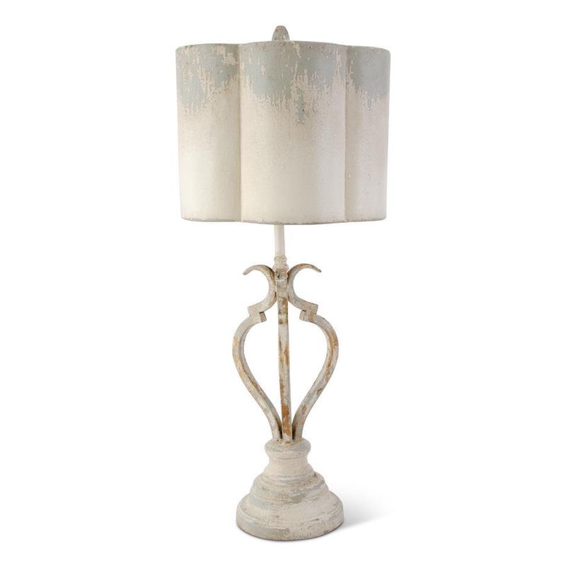 32.5 Inch Cream &amp; Gray Distressed Lamp w/Metal Shade