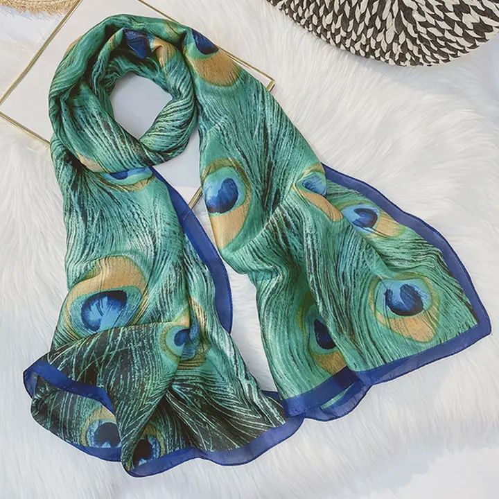 Peacock Pattern Silk Scarf