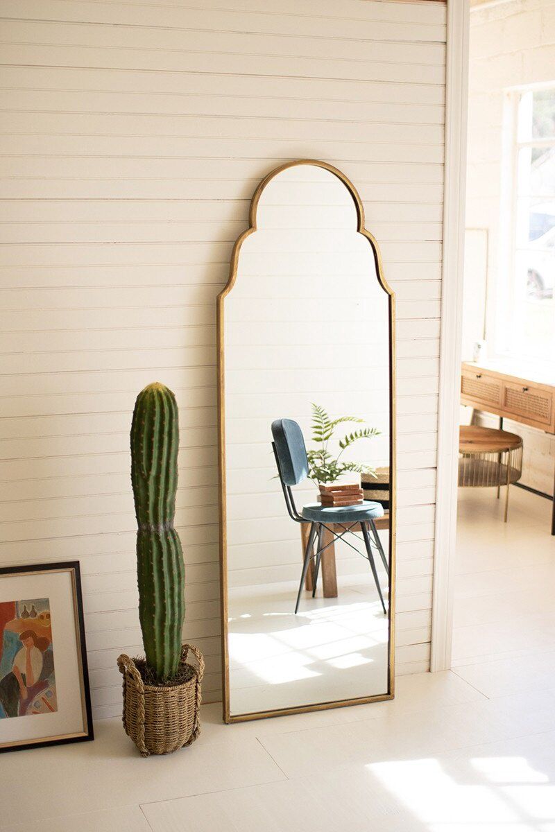 Large Arched Mirror with Brass Frame