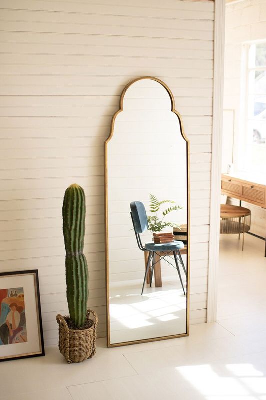 Large Arched Mirror with Brass Frame