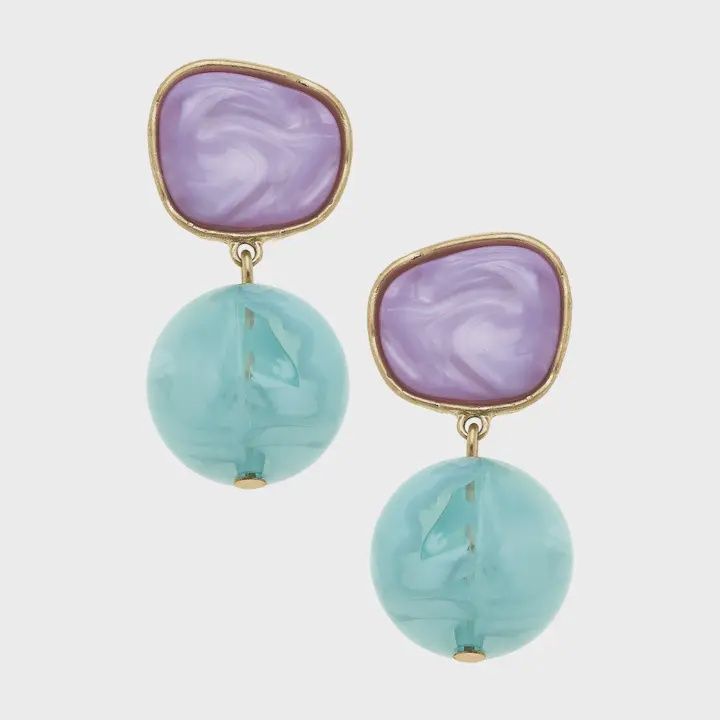 Ophelia Marbled Earring, Colour: Lavender &amp; Mint