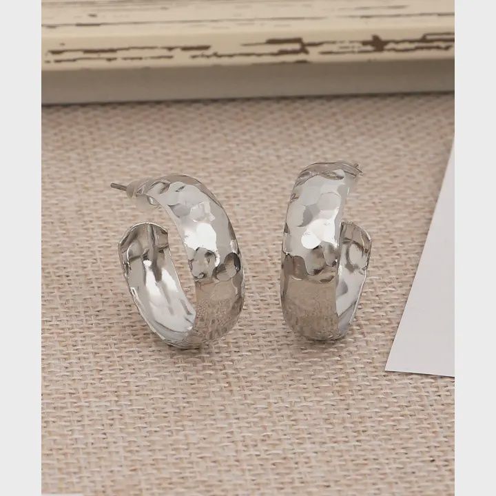 Tri Hammered Silver Hoop