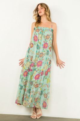 Strap Tie Floral Maxi Dress