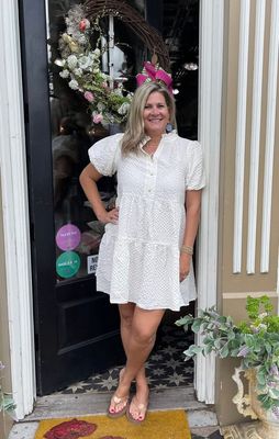 Seersucker Dress w. Glitter Buttons