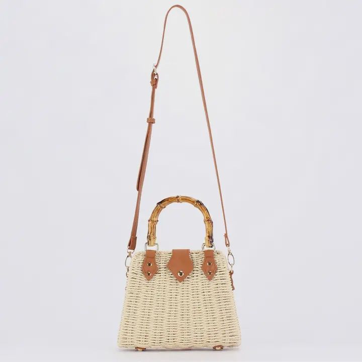 Retro Textured Shoulder Straw Bag, Colour: Beige